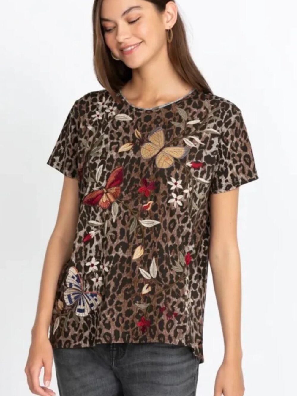 Johnny Was Penelope Leopard Print Butterfly Tee Size XS